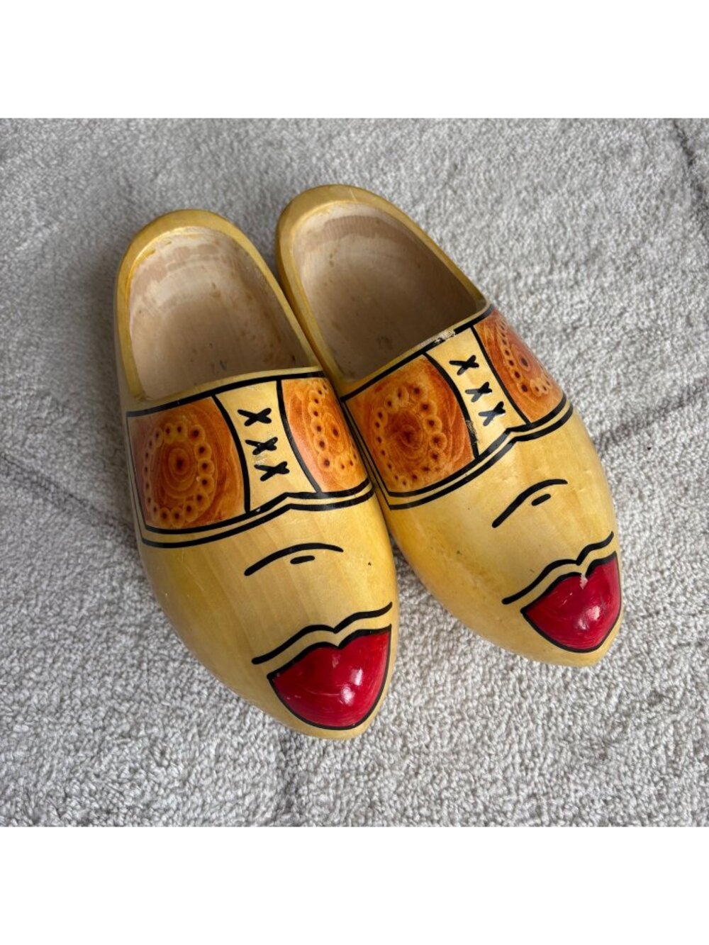 Vintage Hand Painted Dutch Wooden Clogs Pair Authentic Holland Souvenir Folk Art